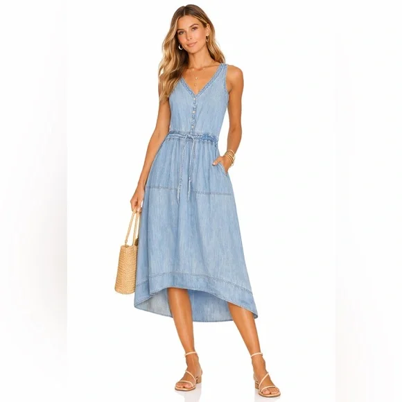 GAP Chambray Denim Sleeveless Button Front Dress Tie Waist Women’s XS - Picture 1 of 6